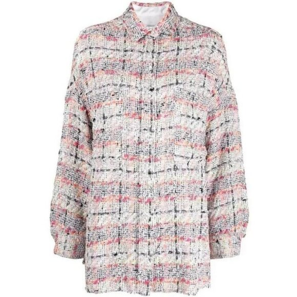 💕IRO PARIS💕 Mekkie Tweed Jacket ~ Multicolor Pink Plaid Check 38 - Picture 9 of 16